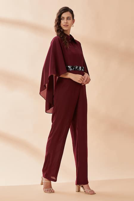 Aakaar Purple Sequins Flared Sleeves Jumpsuit Online at Aza Fashions Aakaar_Purple Sequins Flared Sleeves Jumpsuit_Online_at_Aza_Fashions