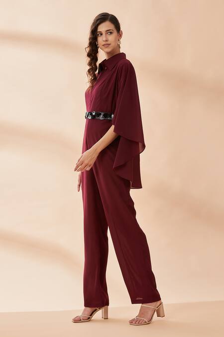 Buy Aakaar Purple Sequins Flared Sleeves Jumpsuit Online at Aza Fashions Buy_Aakaar_Purple Sequins Flared Sleeves Jumpsuit_Online_at_Aza_Fashions