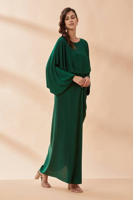 Aakaar Green Amira Crepe Silk Round Draped Gown Online at Aza Fashions Aakaar_Green Amira Crepe Silk Round Draped Gown _Online_at_Aza_Fashions