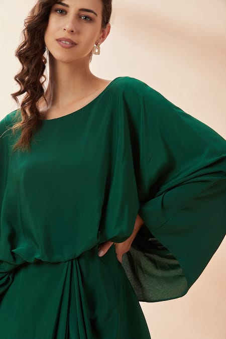 Shop Aakaar Green Amira Crepe Silk Round Draped Gown Online at Aza Fashions Shop_Aakaar_Green Amira Crepe Silk Round Draped Gown _Online_at_Aza_Fashions