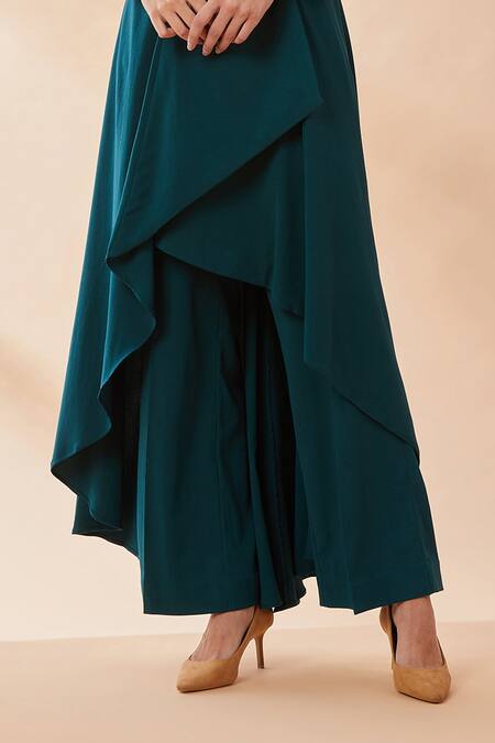 Aakaar_Green Heavy Moss Cutdana Collared Neck Blazer Style Tunic And Pant Set _at_Aza_Fashions