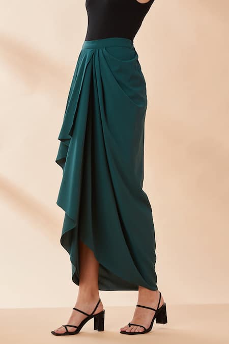 Buy Aakaar Green Draped Skirt Online at Aza Fashions Buy_Aakaar_Green Draped Skirt_Online_at_Aza_Fashions