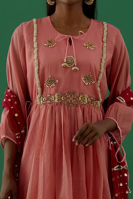 5elements Pink Silk Bodice Embroidery Pearls Round Neck Anarkali Set Online at Aza Fashions 5elements_Pink Silk Bodice Embroidery Pearls Round Neck Anarkali Set _Online_at_Aza_Fashions