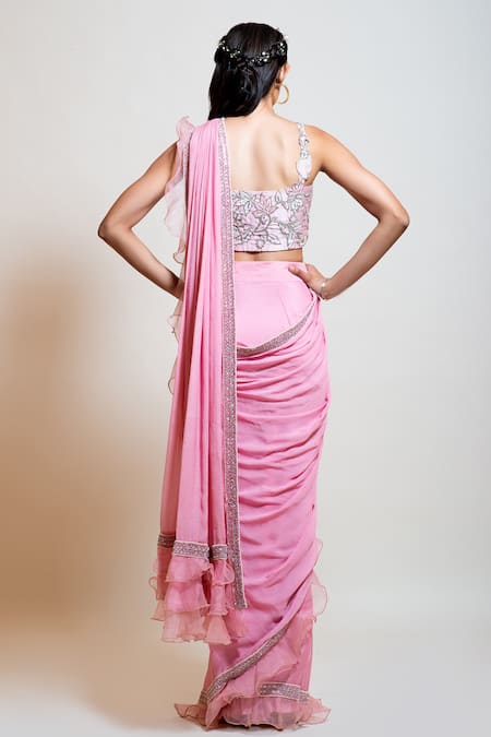 Smriti By Anju Agarwal Pre-Draped Saree With Blouse 