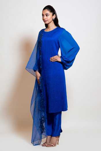 Smriti By Anju Agarwal_Blue Dupatta Organza, Kurta Georgette, Lining Taffeta, Pant Embroidered Set _Online_at_Aza_Fashions