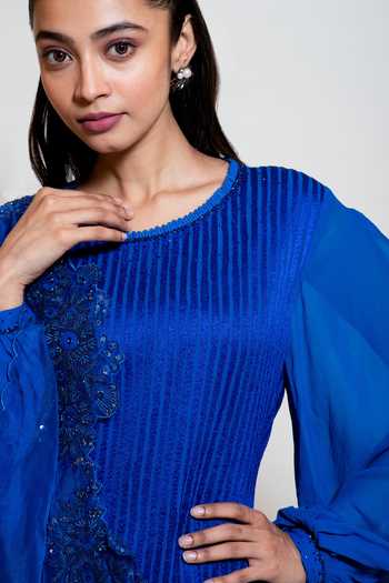 Buy_Smriti By Anju Agarwal_Blue Dupatta Organza, Kurta Georgette, Lining Taffeta, Pant Embroidered Set _Online_at_Aza_Fashions