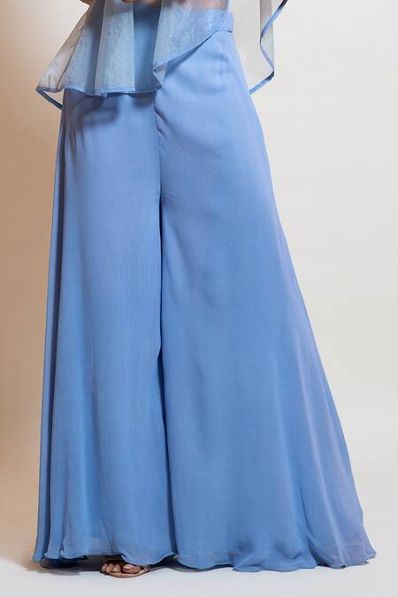 Shop_Smriti By Anju Agarwal_Blue Cape Organza, Inner Top Crepe, Lining Taffeta, Embellished And Set _Online_at_Aza_Fashions