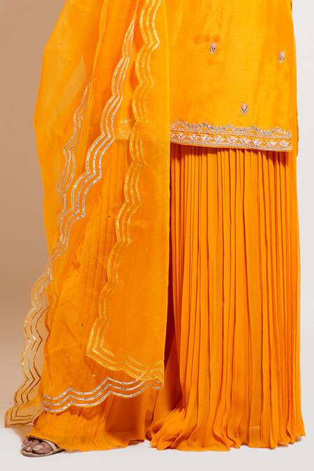 Shop Smriti By Anju Agarwal Orange Dupatta Organza, Kurta Silk, Lining Taffeta, Sharara Georgette Set Online at Aza Fashions Shop_Smriti By Anju Agarwal_Orange Dupatta Organza, Kurta Silk, Lining Taffeta, Sharara Georgette Set _Online_at_Aza_Fashions