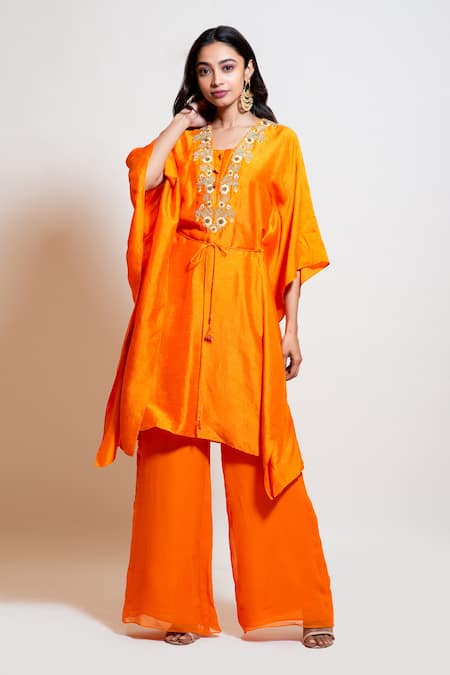 Smriti by Anju Agarwal Silk Embroidered Kaftan & Palazzo Set 