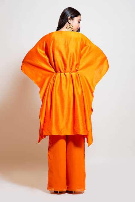Shop Smriti By Anju Agarwal Orange Kaftan Silk, Lining Taffeta, Pants Embroidered And Palazzo Set at Aza Fashions Shop_Smriti By Anju Agarwal_Orange Kaftan Silk, Lining Taffeta, Pants Embroidered And Palazzo Set _at_Aza_Fashions
