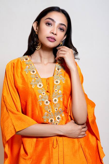 Buy Smriti By Anju Agarwal Orange Kaftan Silk, Lining Taffeta, Pants Embroidered And Palazzo Set Online at Aza Fashions Buy_Smriti By Anju Agarwal_Orange Kaftan Silk, Lining Taffeta, Pants Embroidered And Palazzo Set _Online_at_Aza_Fashions