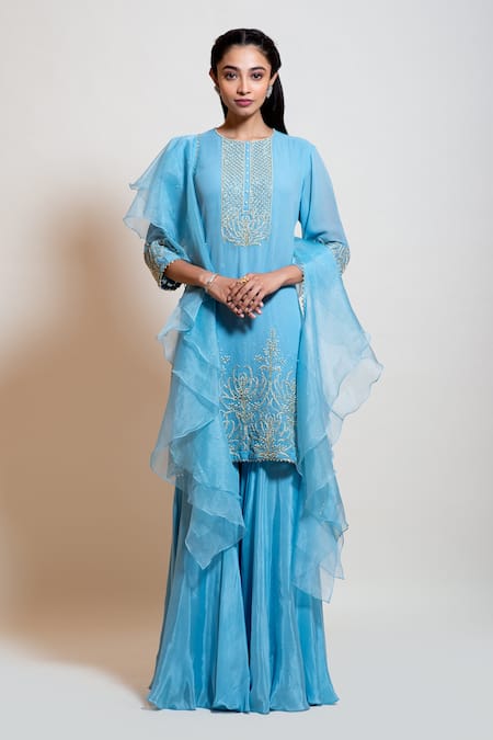 Smriti by Anju Agarwal Silk Kurta Sharara Set 