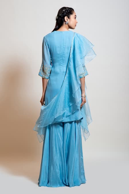Shop Smriti By Anju Agarwal Blue Dupatta Organza, Kurta Georgette, Lining Taffeta, Sharara Silk Set at Aza Fashions Shop_Smriti By Anju Agarwal_Blue Dupatta Organza, Kurta Georgette, Lining Taffeta, Sharara Silk Set _at_Aza_Fashions