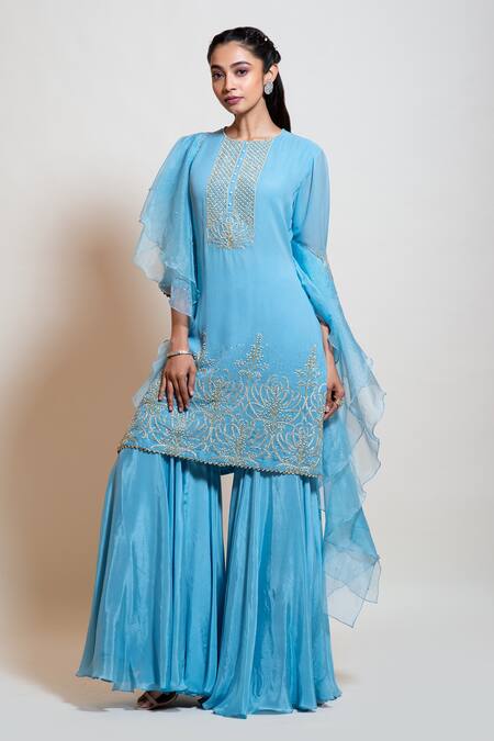 Smriti By Anju Agarwal Blue Dupatta Organza, Kurta Georgette, Lining Taffeta, Sharara Silk Set Online at Aza Fashions Smriti By Anju Agarwal_Blue Dupatta Organza, Kurta Georgette, Lining Taffeta, Sharara Silk Set _Online_at_Aza_Fashions
