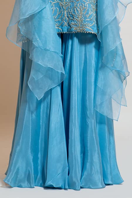 Shop Smriti By Anju Agarwal Blue Dupatta Organza, Kurta Georgette, Lining Taffeta, Sharara Silk Set Online at Aza Fashions Shop_Smriti By Anju Agarwal_Blue Dupatta Organza, Kurta Georgette, Lining Taffeta, Sharara Silk Set _Online_at_Aza_Fashions