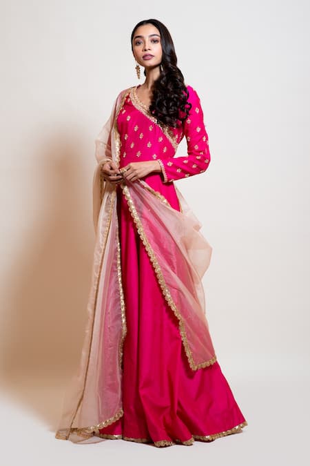 Smriti by Anju Agarwal Silk Embroidered Anarkali With Dupatta 