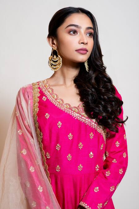 Buy Smriti By Anju Agarwal Fuchsia Silk, Dupatta Organza, Lining Taffeta Gota And Embroidered Anarkali With Online at Aza Fashions Buy_Smriti By Anju Agarwal_Fuchsia Silk, Dupatta Organza, Lining Taffeta Gota And Embroidered Anarkali With _Online_at_Aza_Fashions