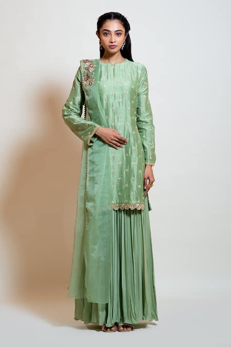 Smriti By Anju Agarwal Silk Layered Kurta With Dupatta