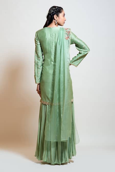 Smriti By Anju Agarwal Silk Layered Kurta With Dupatta