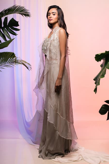 Smriti By Anju Agarwal_Gold Blouse Silk, Jacket Organza, Palazzo Chinon Cutdana And Sequin Work, Set _Online_at_Aza_Fashions