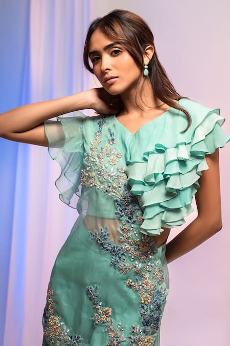 Buy Smriti By Anju Agarwal Blue Cape Organza, Chinon Mirror, Thread And Sequin Work Embroidered Palazzo Set Online at Aza Fashions Buy_Smriti By Anju Agarwal_Blue Cape Organza, Chinon Mirror, Thread And Sequin Work Embroidered Palazzo Set _Online_at_Aza_Fashions