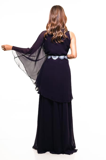 Shop Smriti By Anju Agarwal Purple Georgette Sequin Work Round Asymmetric Kaftan And Pant Set at Aza Fashions Shop_Smriti By Anju Agarwal_Purple Georgette Sequin Work Round Asymmetric Kaftan And Pant Set _at_Aza_Fashions