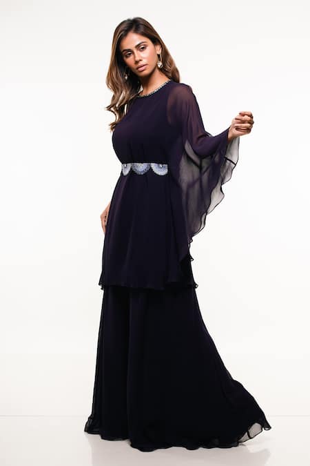 Smriti By Anju Agarwal Purple Georgette Sequin Work Round Asymmetric Kaftan And Pant Set Online at Aza Fashions Smriti By Anju Agarwal_Purple Georgette Sequin Work Round Asymmetric Kaftan And Pant Set _Online_at_Aza_Fashions