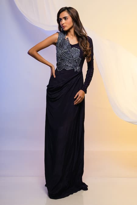 Smriti by Anju Agarwal Embroidered Bodice Draped Gown 