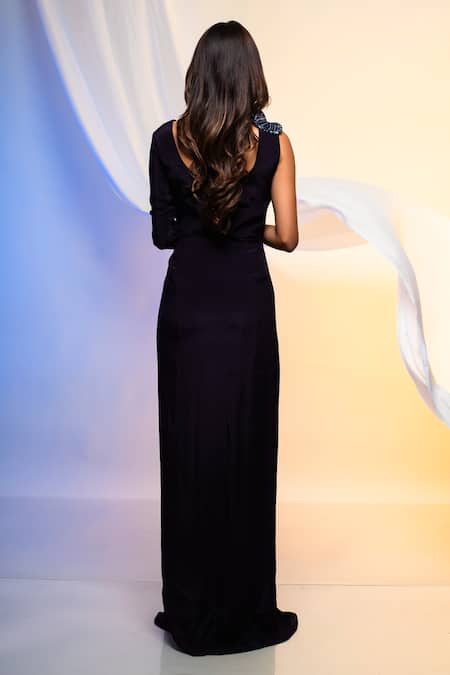 Smriti By Anju Agarwal Embroidered Bodice Draped Gown 