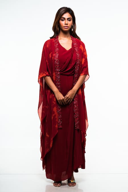 Smriti by Anju Agarwal Blotch Dyed Cape With Gown 