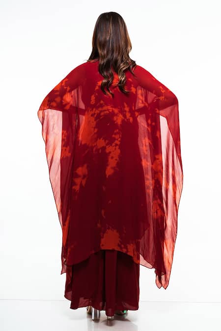 Smriti By Anju Agarwal Blotch Dyed Cape With Gown 