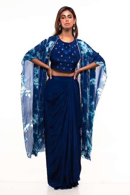 Smriti By Anju Agarwal Blotch Dyed Cape & Draped Skirt Set 