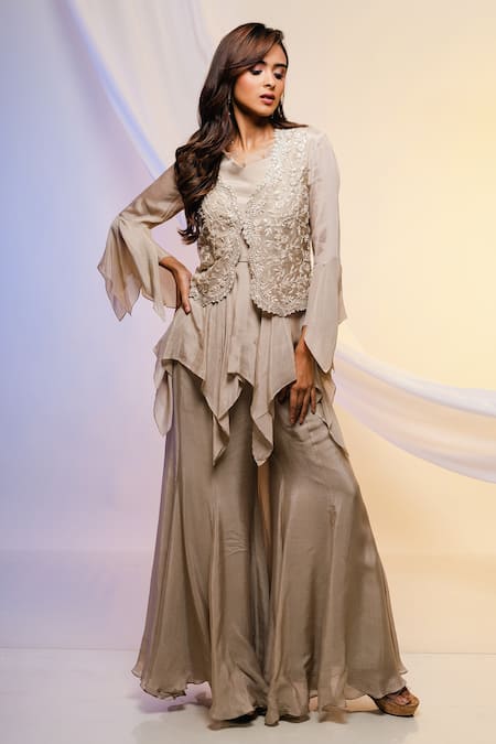 Smriti by Anju Agarwal Embroidered Jacket & Hipster Pant Set 