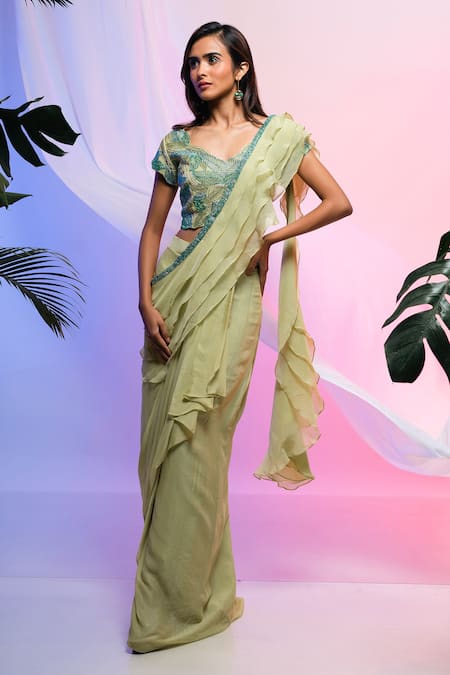 Smriti By Anju Agarwal Draped Skirt With Embroidered Blouse 