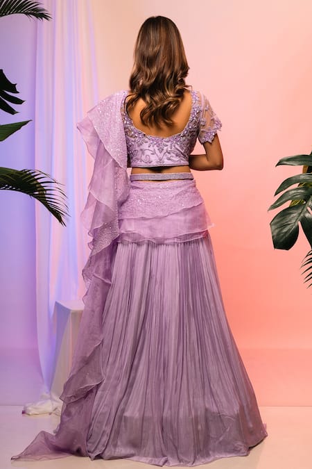 Shop_Smriti By Anju Agarwal_Purple Blouse- Net, Lehenga- Chinnon, Pallu- Organza Pipe, Pleated And Set _at_Aza_Fashions