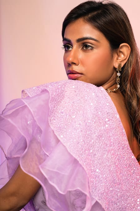Buy_Smriti By Anju Agarwal_Purple Blouse- Net, Lehenga- Chinnon, Pallu- Organza Pipe, Pleated And Set _Online_at_Aza_Fashions