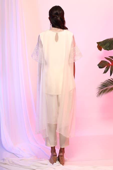 Shop Smriti By Anju Agarwal Ivory Jacket- Organza, Pants- Silk, Top- Chinnon Pearl, Embroidered And Set at Aza Fashions Shop_Smriti By Anju Agarwal_Ivory Jacket- Organza, Pants- Silk, Top- Chinnon Pearl, Embroidered And Set _at_Aza_Fashions