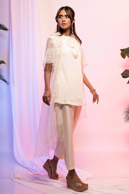 Smriti By Anju Agarwal Ivory Jacket- Organza, Pants- Silk, Top- Chinnon Pearl, Embroidered And Set Online at Aza Fashions Smriti By Anju Agarwal_Ivory Jacket- Organza, Pants- Silk, Top- Chinnon Pearl, Embroidered And Set _Online_at_Aza_Fashions