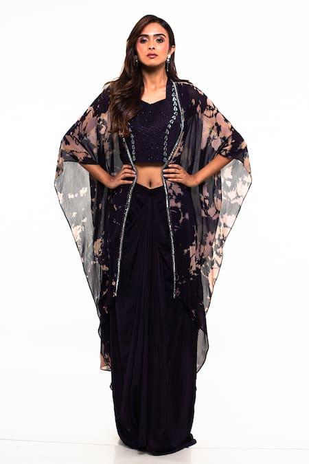 Smriti by Anju Agarwal Tie Dye Cape & Draped Skirt Set 