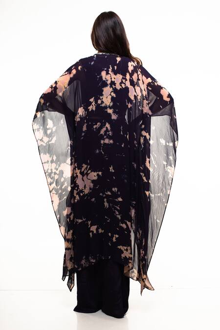 Smriti By Anju Agarwal Tie Dye Cape & Draped Skirt Set 