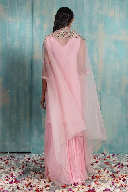 Shop Smriti By Anju Agarwal Pink Cape- Net, Kurta- Crepe, Sharara- Georgette Surabhi Embroidered Set at Aza Fashions Shop_Smriti By Anju Agarwal_Pink Cape- Net, Kurta- Crepe, Sharara- Georgette Surabhi Embroidered Set _at_Aza_Fashions