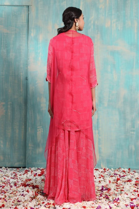 Shop_Smriti By Anju Agarwal_Red Cape- Pure Organza, Kurta And Sharara- Georgette Polka Bhumi Printed Set _at_Aza_Fashions