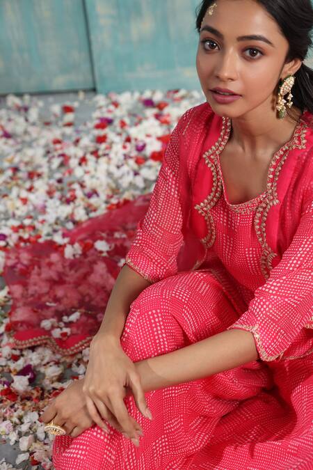 Buy_Smriti By Anju Agarwal_Red Cape- Pure Organza, Kurta And Sharara- Georgette Polka Bhumi Printed Set _Online_at_Aza_Fashions