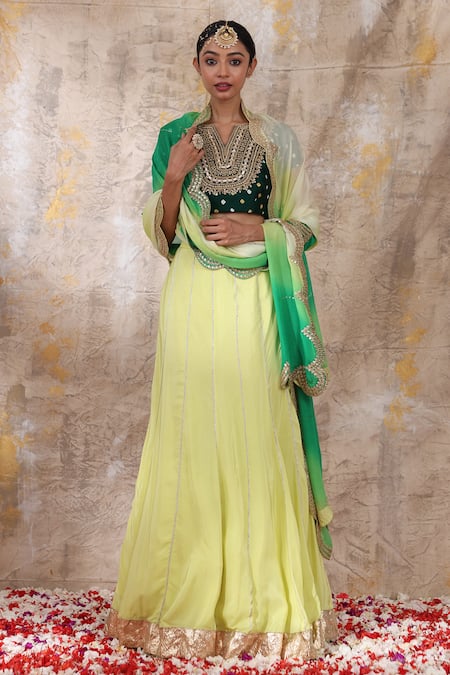 Smriti by Anju Agarwal Idhika Gota Embroidered Lehenga Set 