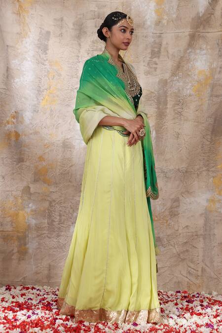 Smriti By Anju Agarwal_Green Blouse- Silk, Dupatta- Chinnon, Lehenga- Crepe Idhika Embroidered Set _Online_at_Aza_Fashions
