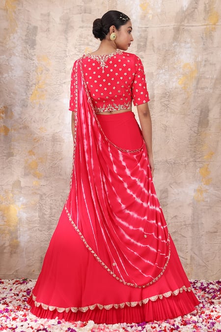 Shop Smriti By Anju Agarwal Red Blouse- Silk, Dupatta- Crepe, Lehenga- Omaira Set With Embroidered at Aza Fashions Shop_Smriti By Anju Agarwal_Red Blouse- Silk, Dupatta- Crepe, Lehenga- Omaira Set With Embroidered _at_Aza_Fashions