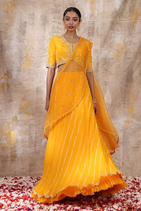 Smriti By Anju Agarwal Aadrika Leheriya Pattern Lehenga Set 