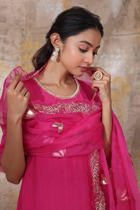 Buy_Smriti By Anju Agarwal_Pink Dupatta- Organza, Kurta- Chinnon, Sharara- Crepe Gaatha Embroidered Set _Online_at_Aza_Fashions