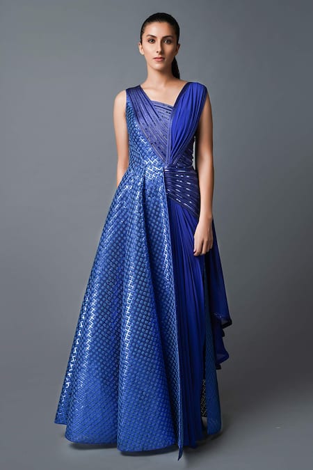 Amit Aggarwal Blue Georgette Hand Embroidered Gown