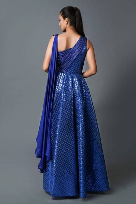Shop Amit Aggarwal Blue Georgette Hand Embroidered Gown at Aza Fashions Shop_Amit Aggarwal_Blue Georgette Hand Embroidered Gown_at_Aza_Fashions